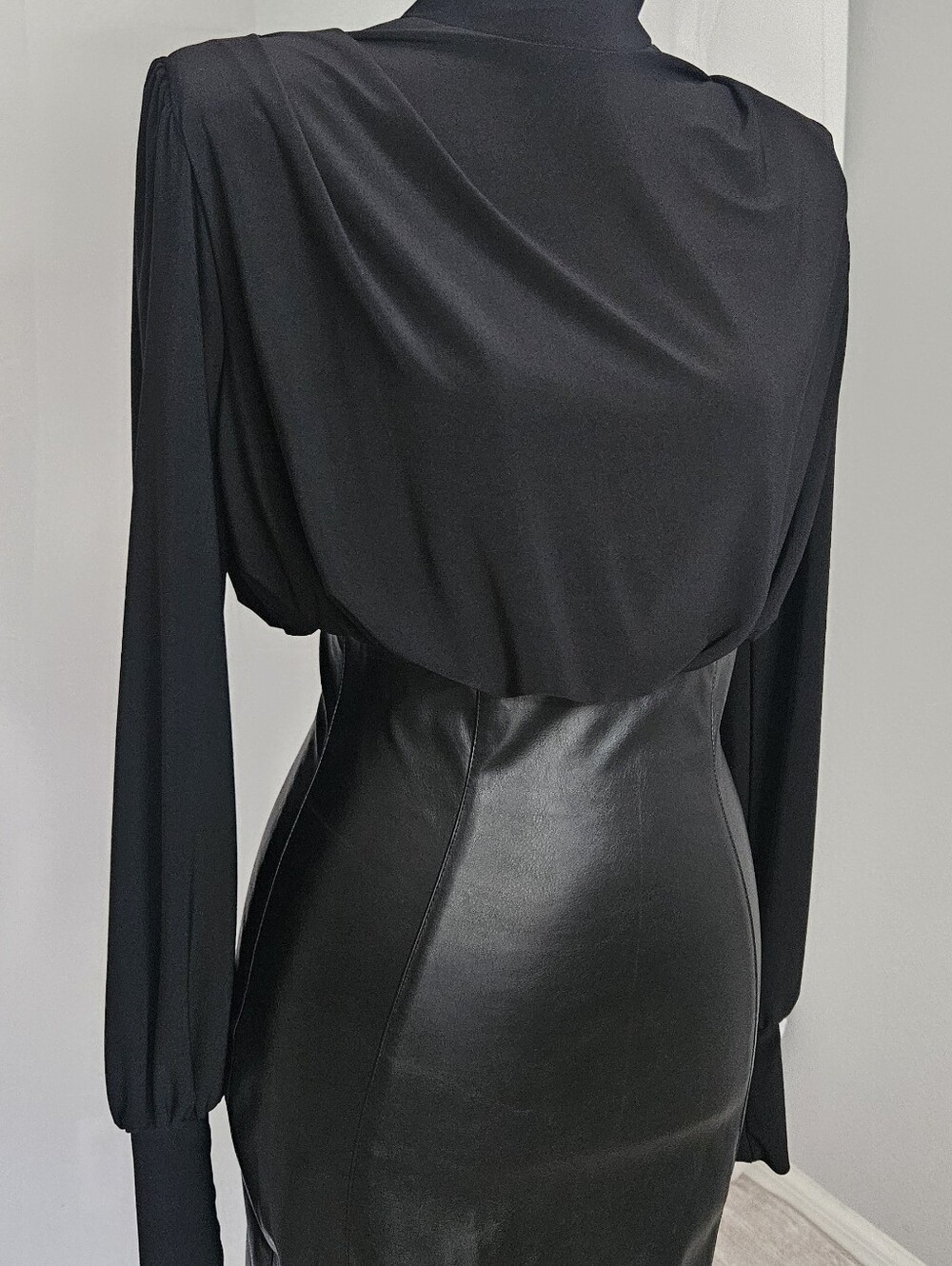 ASOS DESIGN Black Leather Look Hybrid Mock Neck Mini Dress SZ 4 - Picture 4 of 10